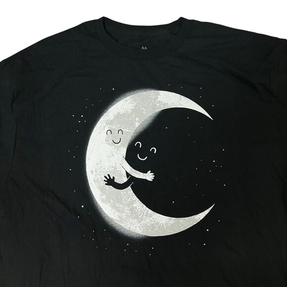 Threadless T-Shirt Mens Black Cotton Moon Hugs Stars Celestial Novelty Size XL - Picture 2 of 10